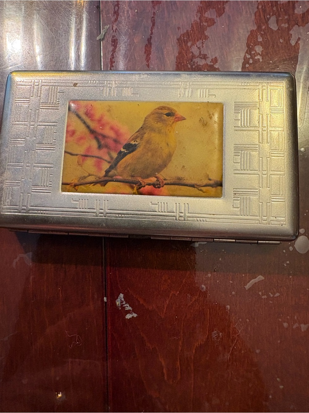 Silver Bird Picture Card Case - Yellow Bird Design